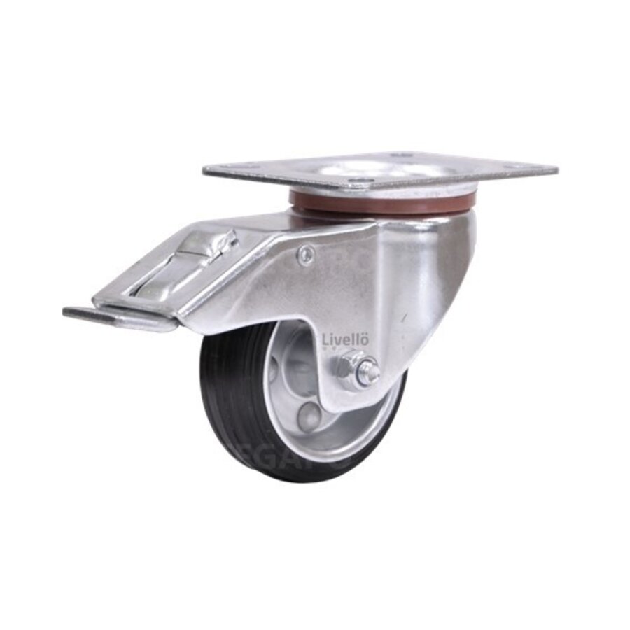 EdelRader zwenkwiel rubber 80mm 2SO plaat met rem-1