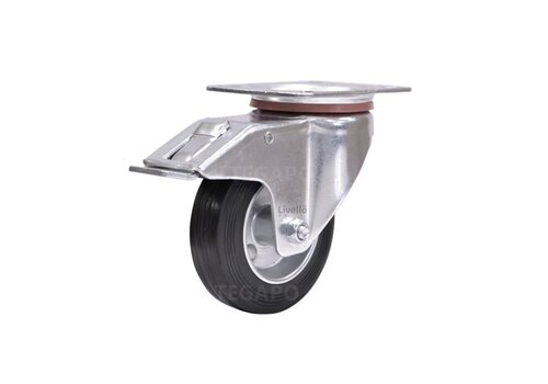 EdelRader zwenkwiel rubber 100mm 2SO plaat met rem 