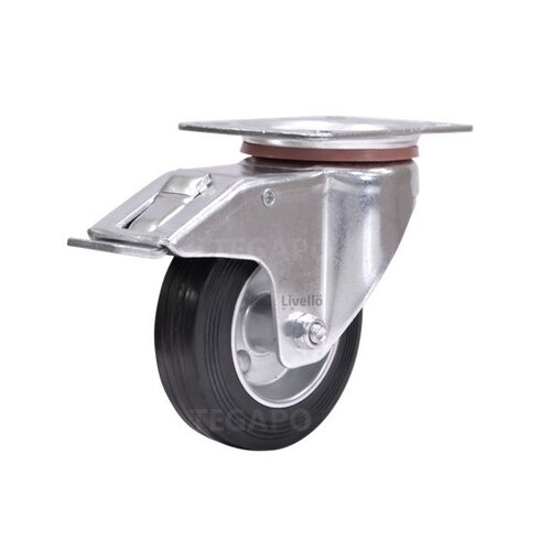 EdelRader zwenkwiel rubber 100mm 2SO plaat met rem 