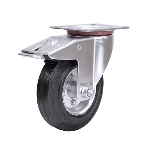 EdelRader zwenkwiel rubber 125mm 2SO plaat met rem 