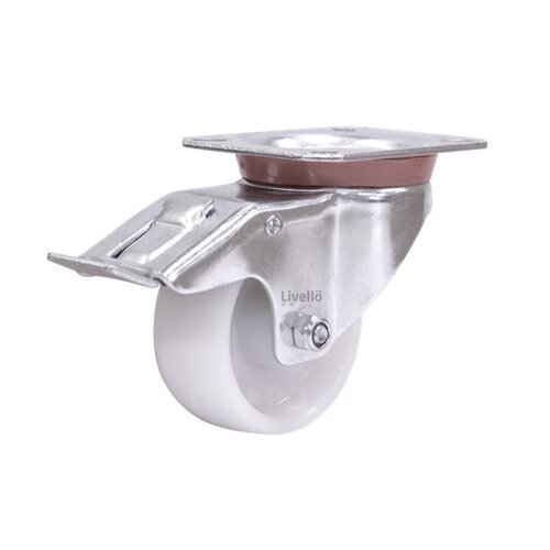 EdelRader zwenkwiel nylon 80mm 2NO plaat met rem 