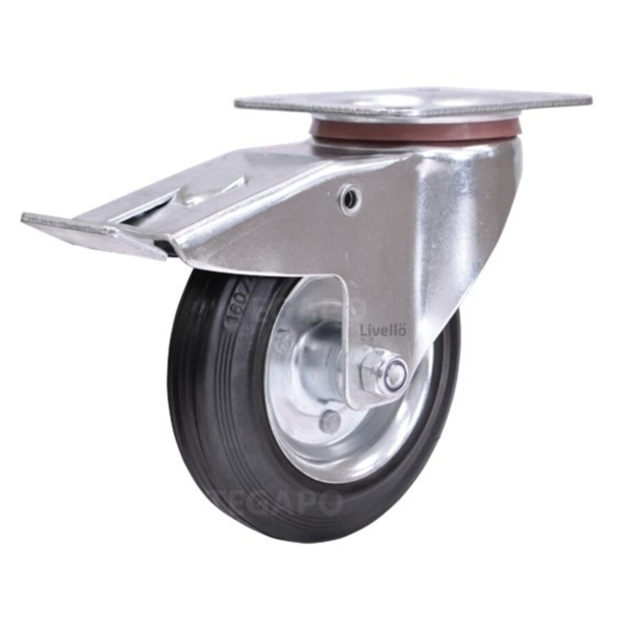 EdelRader zwenkwiel rubber 160mm 2SO plaat met rem-1