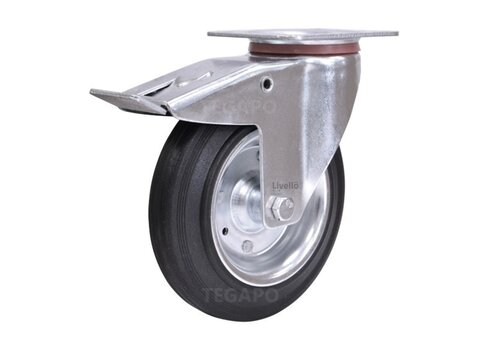 EdelRader zwenkwiel rubber 200mm 2SO plaat met rem 