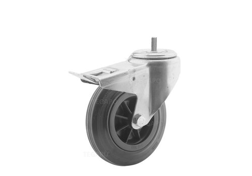 Zwenkwiel rubber 160 3KO M8x15mm met rem 