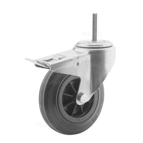 Zwenkwiel rubber 160 3KO M8x20mm met rem 
