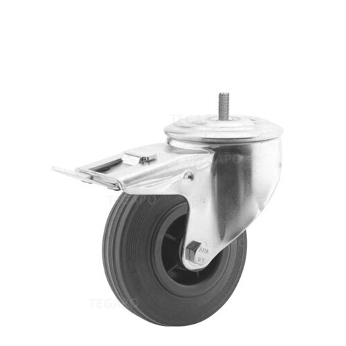 Zwenkwiel rubber 100 3KO M10x15mm met rem  Zwenkwiel rubber 100 3KO M10x15mm met rem