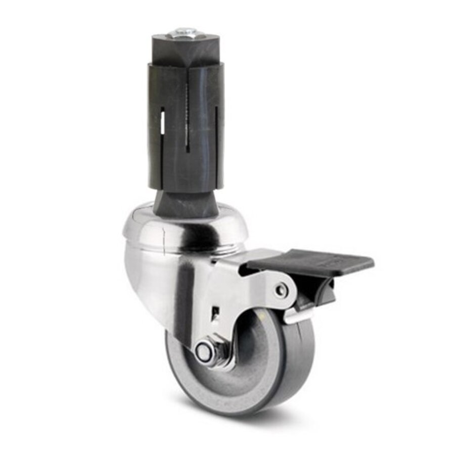 TENTE zwenkwiel RVS 50 7TP ronde buis 19-21,5mm met rem-1