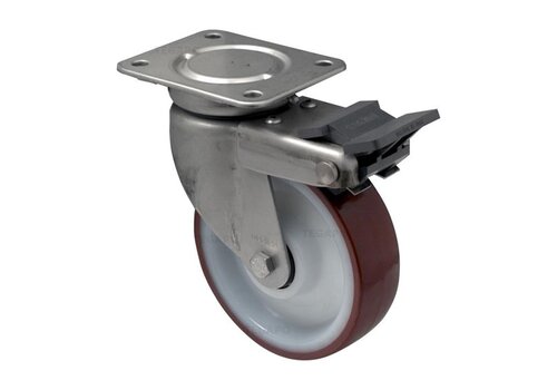 CSN zwaarlast zwenkwiel 8NOP Xtra RVS 125mm met rem 