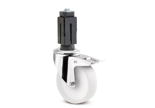 TENTE Zwenkwiel RVS 125 nylon NO ronde buis 21,5-24mm met rem 