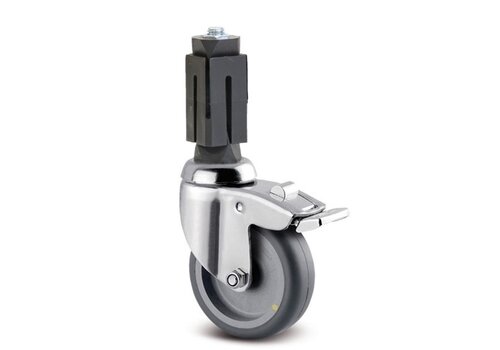 TENTE zwenkwiel RVS 75 7TP vierkante koker 24-27mm met rem 