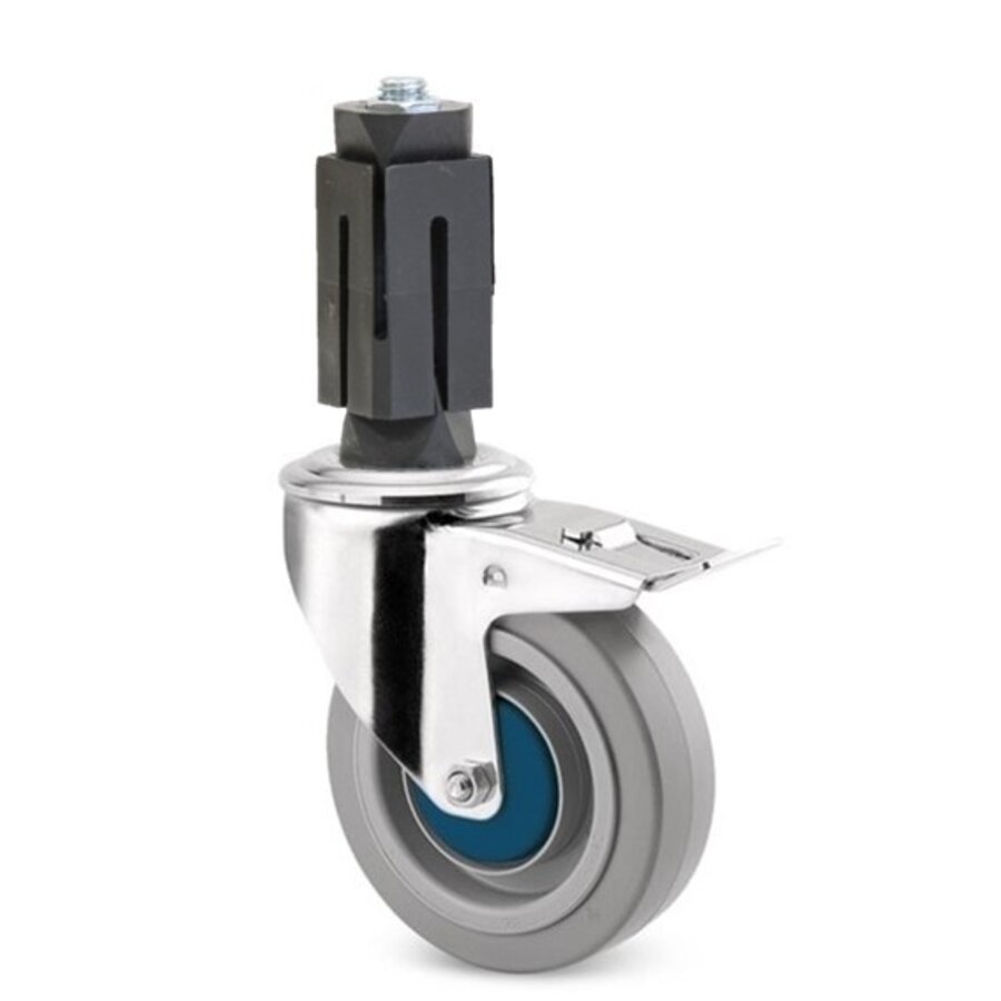 TENTE Zwenkwiel RVS 100 elastisch rubber KO vierkante koker 32-35mm met rem-1