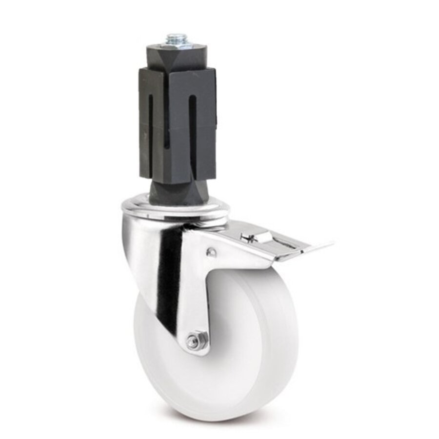 TENTE Zwenkwiel RVS 125 nylon NO vierkante koker 32-35mm met rem-1