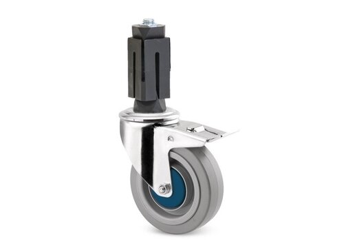 TENTE Zwenkwiel RVS 100 elastisch rubber KO vierkante koker 24-27mm met rem 