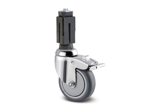 TENTE zwenkwiel RVS 75 7TPKO vierkante koker 27-30mm met rem 