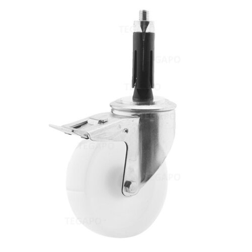 Zwenkwiel nylon 125 3NO ronde buis 19-21,5mm met rem 