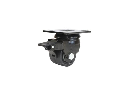Zwenkwiel 50mm 5PO zwart zwaarlast plaatbevestiging met rem 