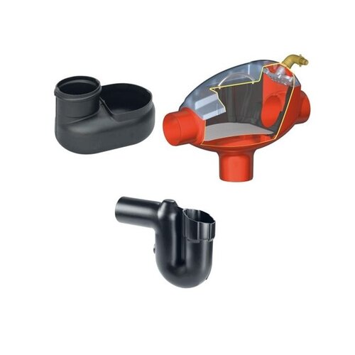 Fijnfilter met rustige toevoer, overloop met sifon en snelmof en rattenschild 