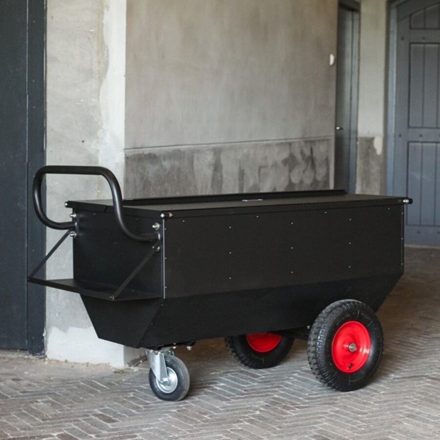 Voerwagen Premium black 350 liter met dubbele deksel-5