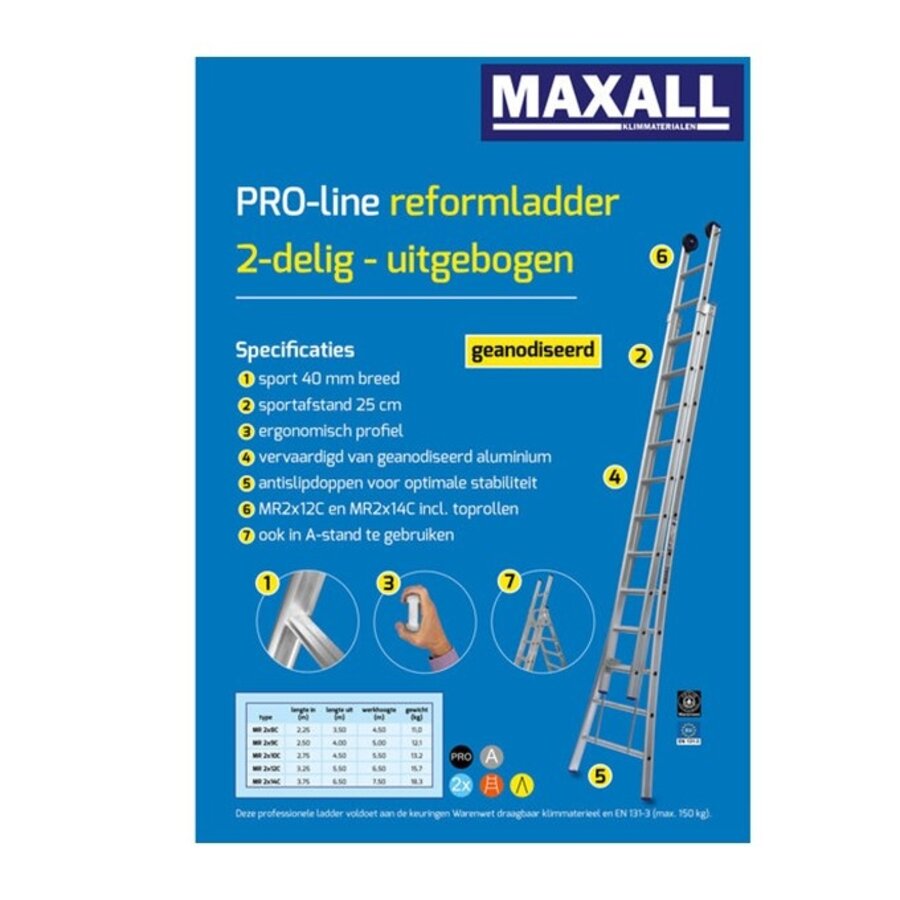 MAXALL 2-delige ladder uitgebogen 14 sporten GEANODISEERD-8