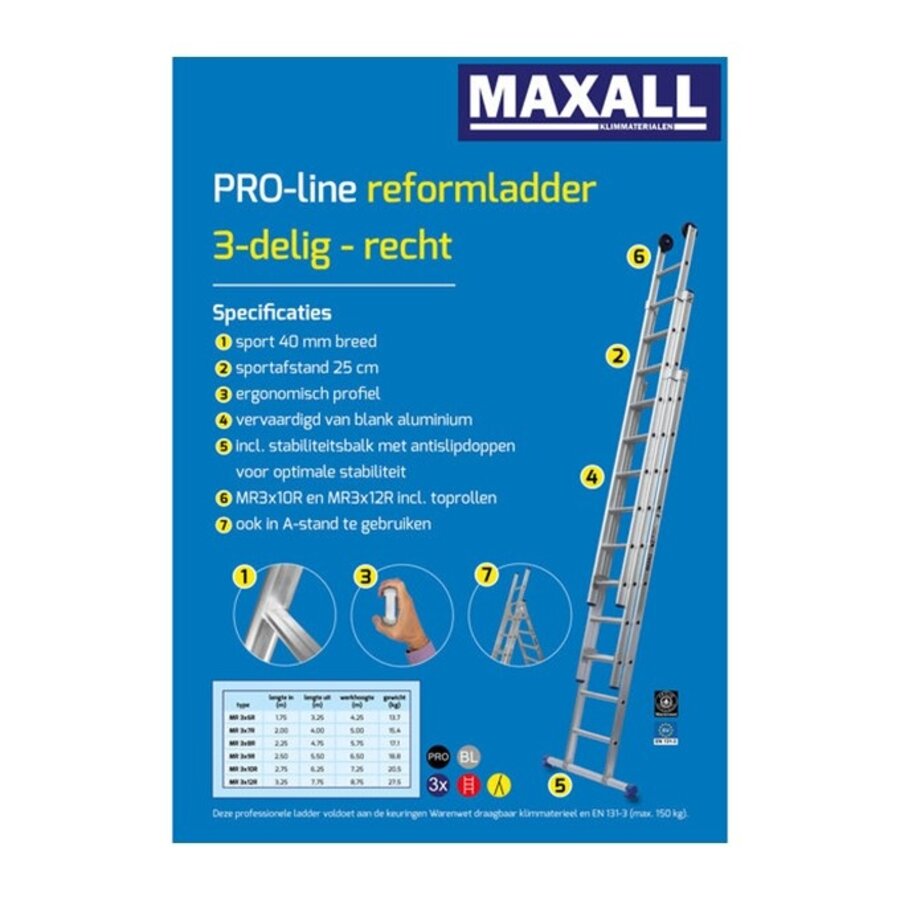MAXALL 3-delige rechte ladder 9 sporten-8