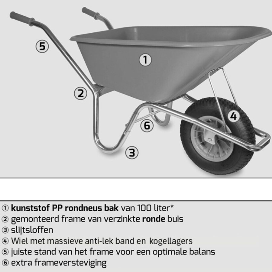 HUMMER kruiwagen 100 liter rose anti-lek wiel-2