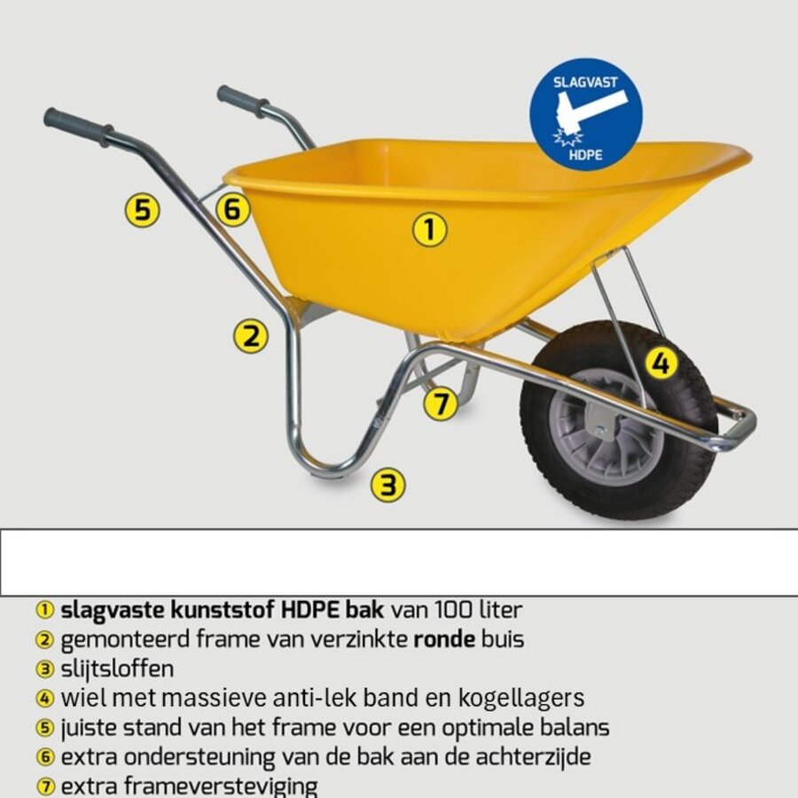 HUMMER kruiwagen 100 liter HDPE anti-lek wiel-2