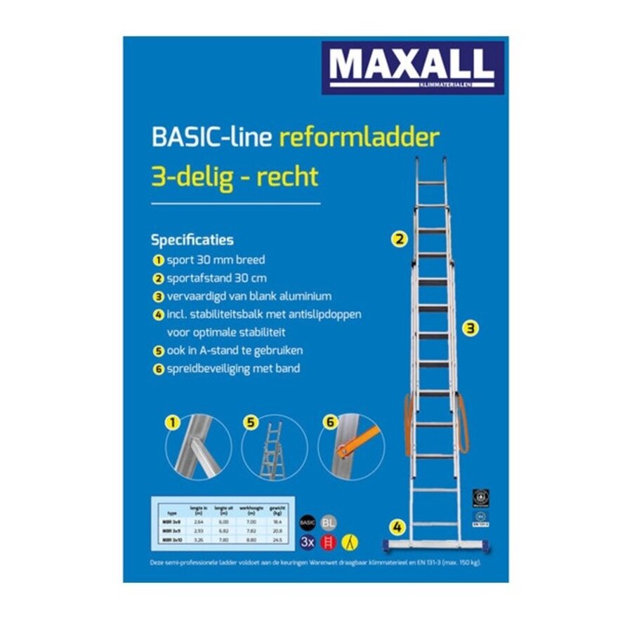 MAXALL 3-delige glazenwassersladder 9 sporten-8