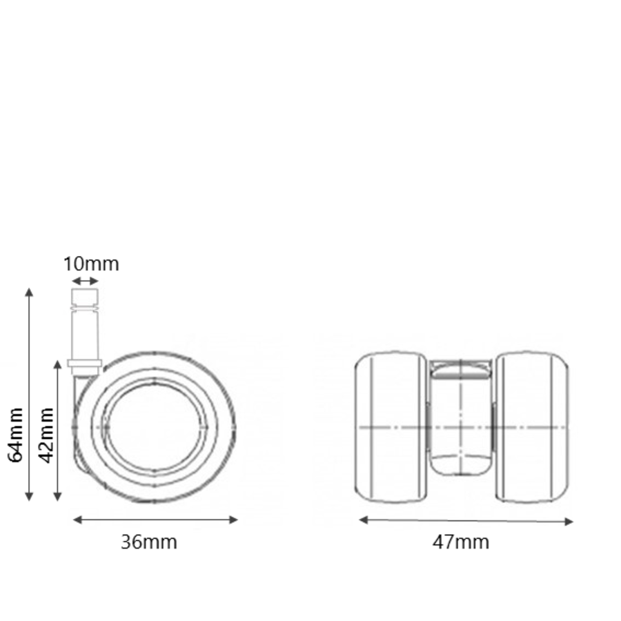 Möbelmann XPU wiel 36mm stift 10mm-2