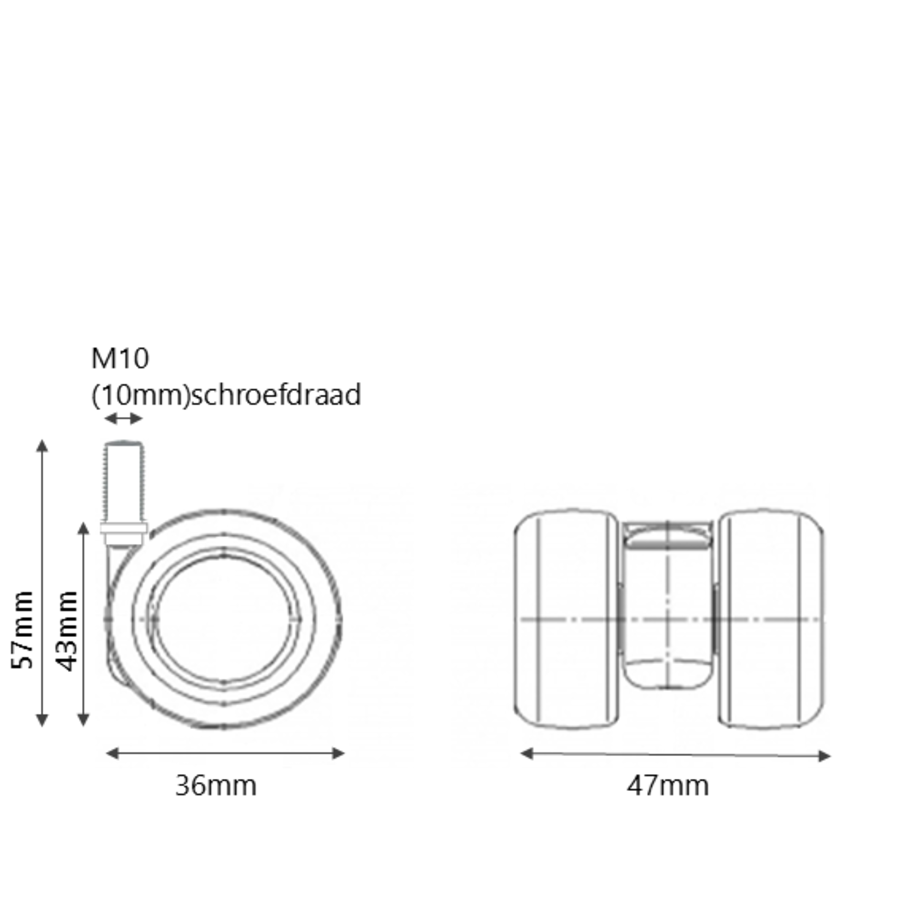 Möbelmann XPU wiel 36mm bout M10x15-2