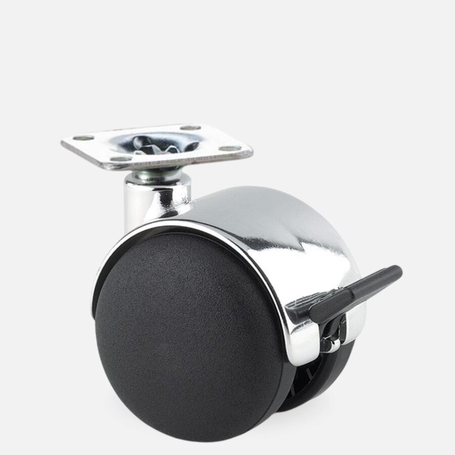 PP chrome wiel 50mm plaat 38x38mm met rem-1