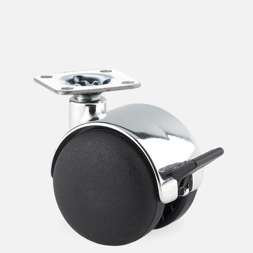 PP chrome wiel 50mm plaat 30x30mm met rem 