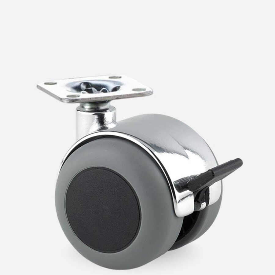 PPTP chrome wiel 50mm plaat 30x30mm met rem-1