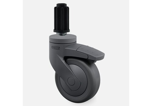 SYTP zwart afdekkap wiel 75mm plug rond kunststof 13mm met rem 