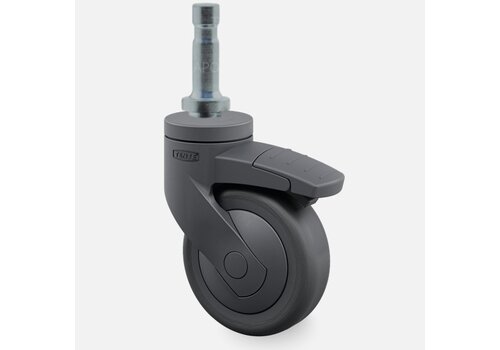 SYTP zwart afdekkap wiel 75mm stift 8mm met rem 