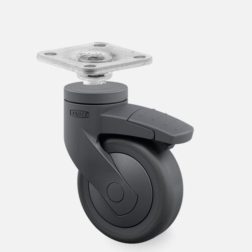 SYTP zwart afdekkap wiel 75mm plaat 42x42mm met rem  SYTP zwart afdekkap wiel 75mm plaat 42x42mm met rem