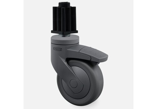 SYTP zwart afdekkap wiel 75mm plug vierkant 22mm met rem  SYTP zwart afdekkap wiel 75mm plug vierkant 22mm met rem