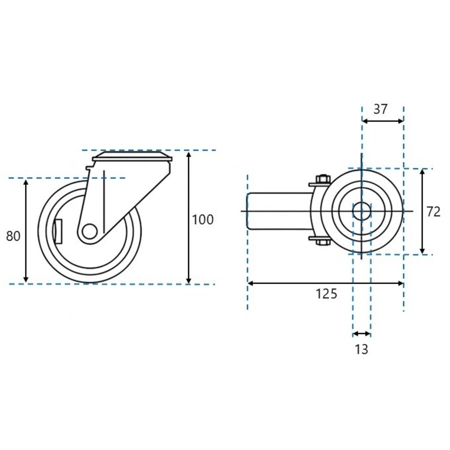 EdelRader zwenkwiel elastisch rubber grijs 125mm 2KO boutgat-2
