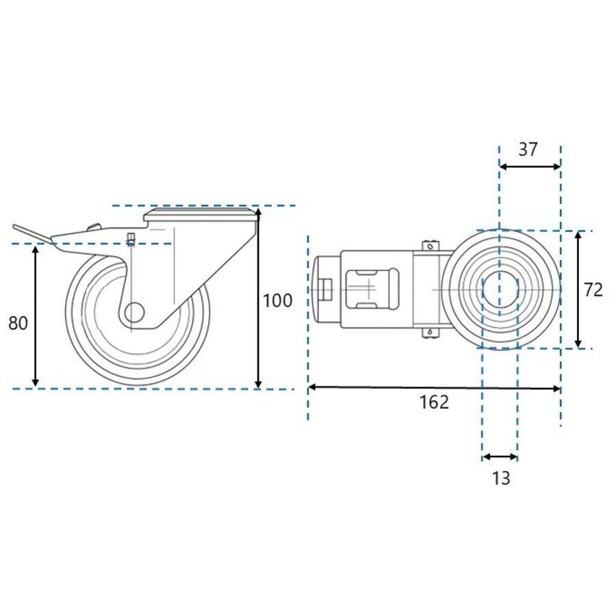 EdelRader zwenkwiel elastisch rubber grijs 80mm 2KO boutgat met rem-2