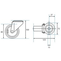 thumb-EdelRader zwenkwiel elastisch rubber grijs 80mm 2KO boutgat-2