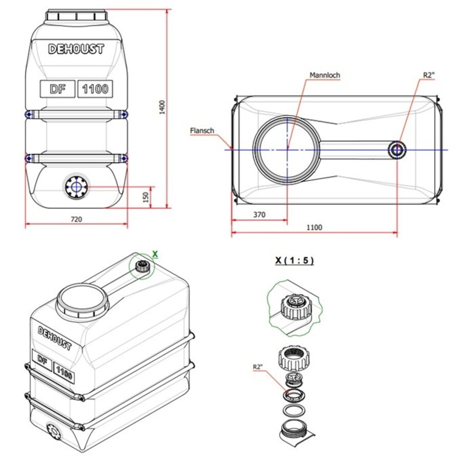 DEHOUST PE opslagtank 1100 liter DF zwart-3