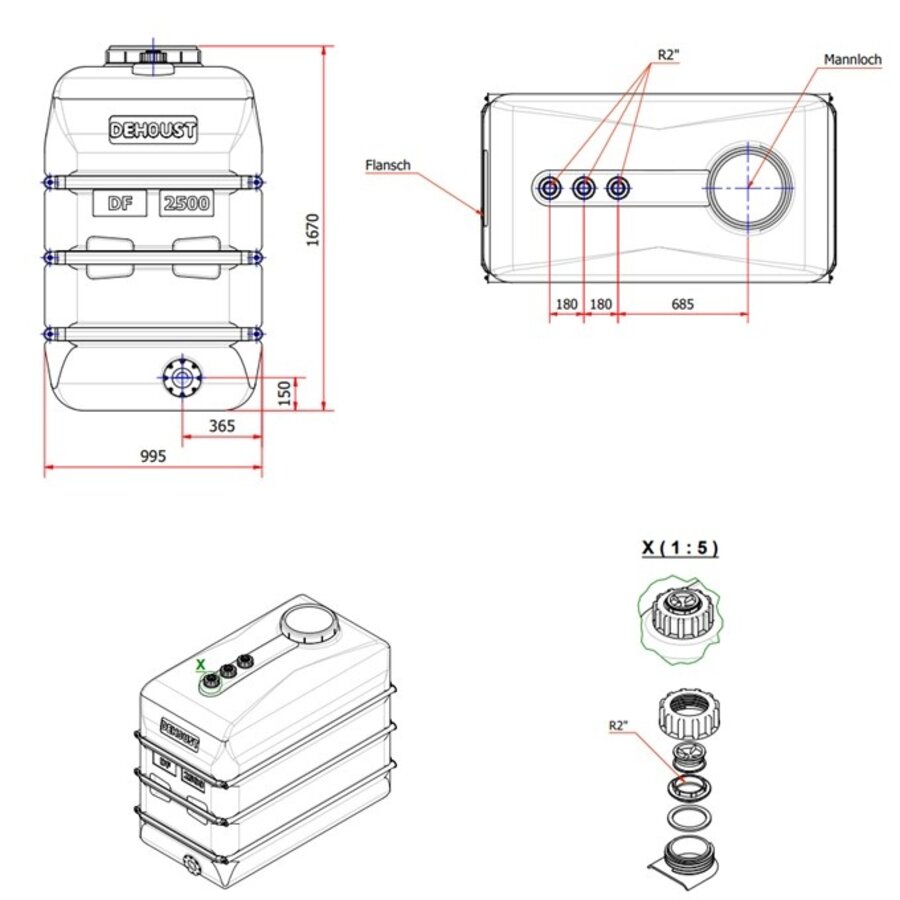 DEHOUST PE opslagtank 2500 liter DF zwart-3