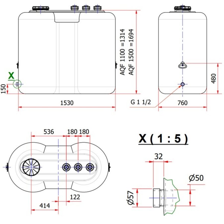DEHOUST aquaform 1500 liter blauw met opening 240 mm-2