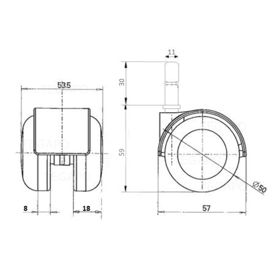 PPTP luxe wiel 50mm black line stift 11x30mm-2