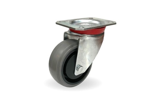 EdelRader zwenkwiel elastisch rubber grijs 100mm 2KO plaat 