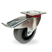 EdelRader zwenkwiel elastisch rubber grijs 200mm 2KO plaat met rem