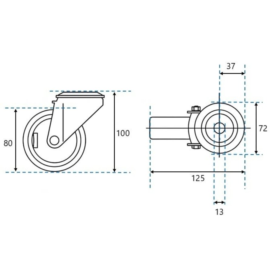 EdelRader zwenkwiel grijs rubber 80mm 2KA boutgatbevestiging-2