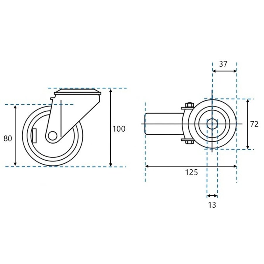 EdelRader zwenkwiel grijs rubber 100mm 2KA boutgatbevestiging-2