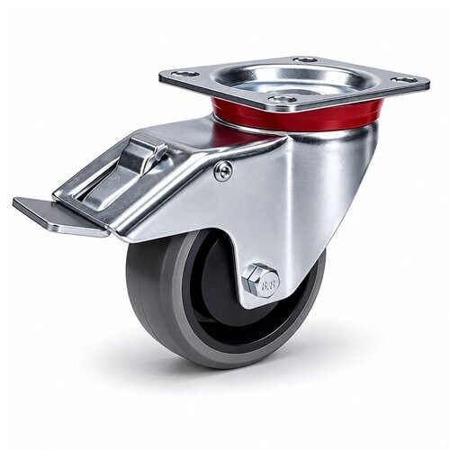 EdelRader zwenkwiel grijs rubber 100mm 2KA plaatbevestiging met rem 