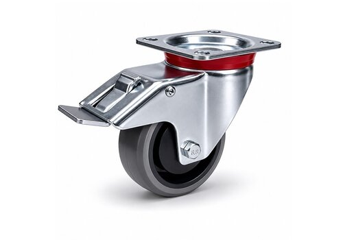 EdelRader zwenkwiel grijs rubber 125mm 2KA plaatbevestiging met rem 