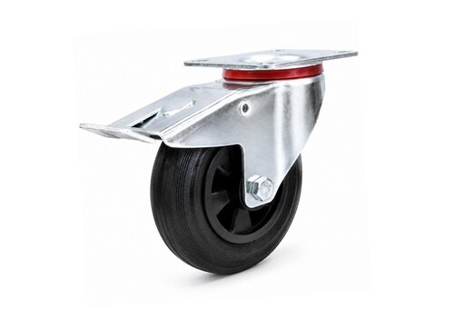 EdelRader zwenkwiel rubber 125mm 2KO plaat met rem 